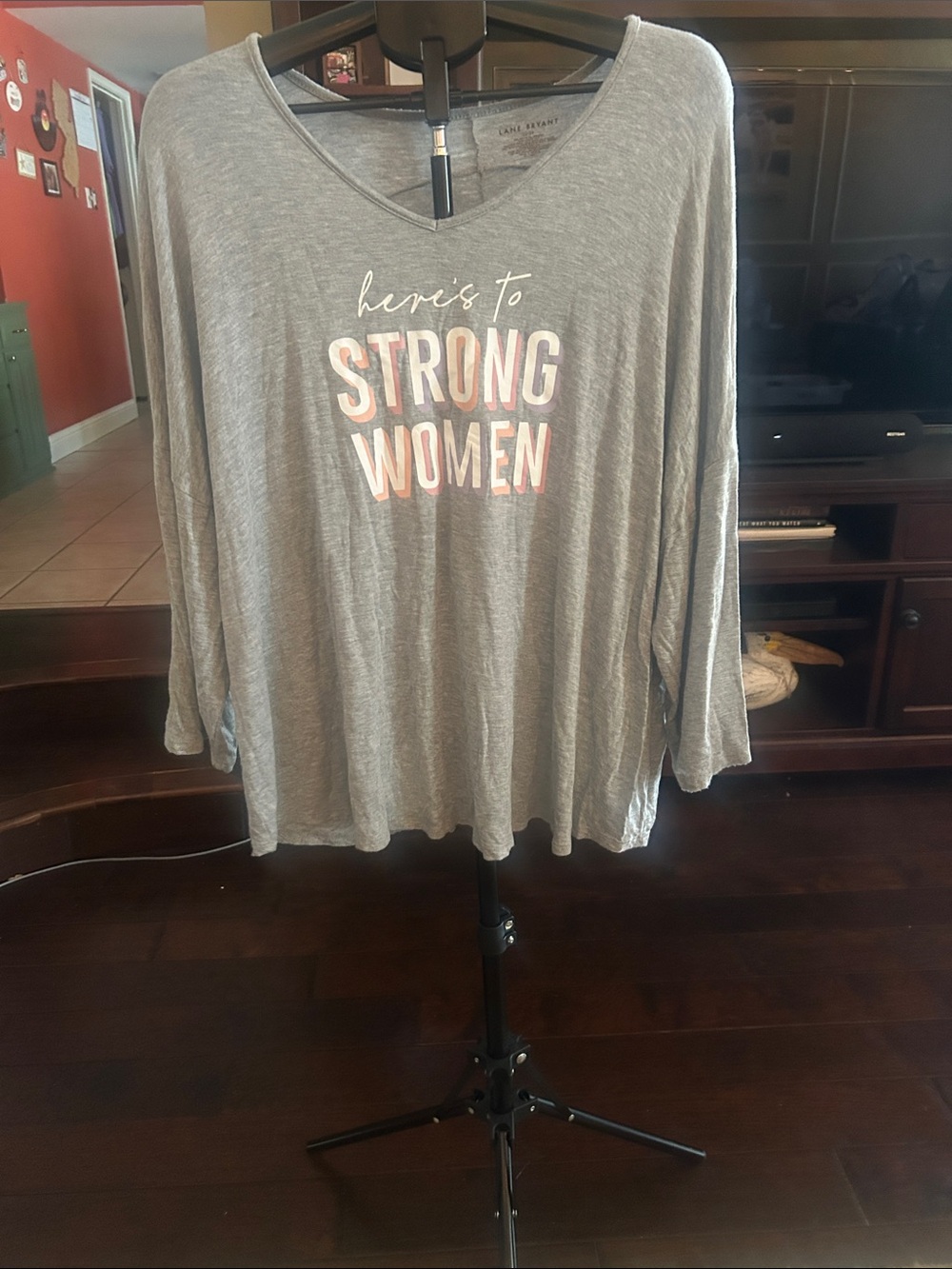 Lane Bryant Gray V-Neck "Strong Women" Graphic Top